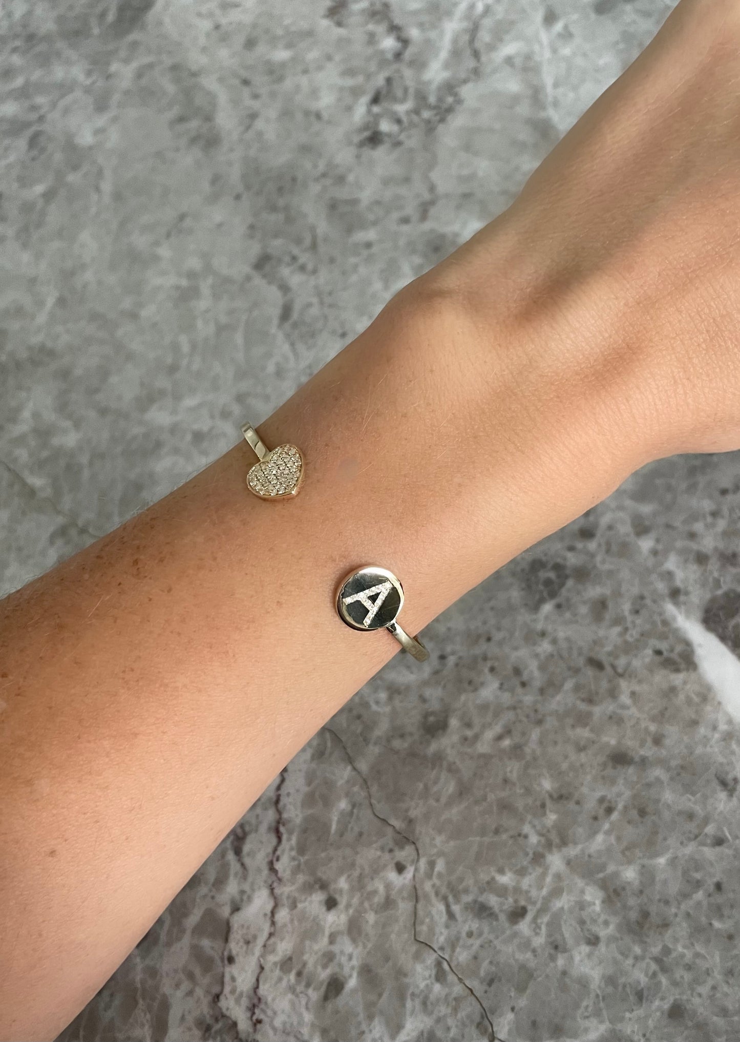 Diamond Heart Initial Disc Cuff