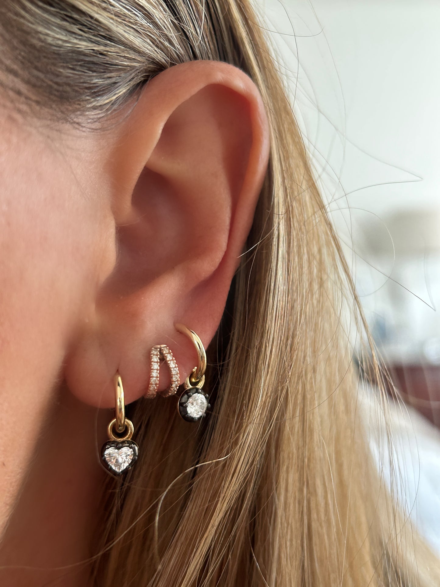 Blackened Gold Diamond Hoop Earrings