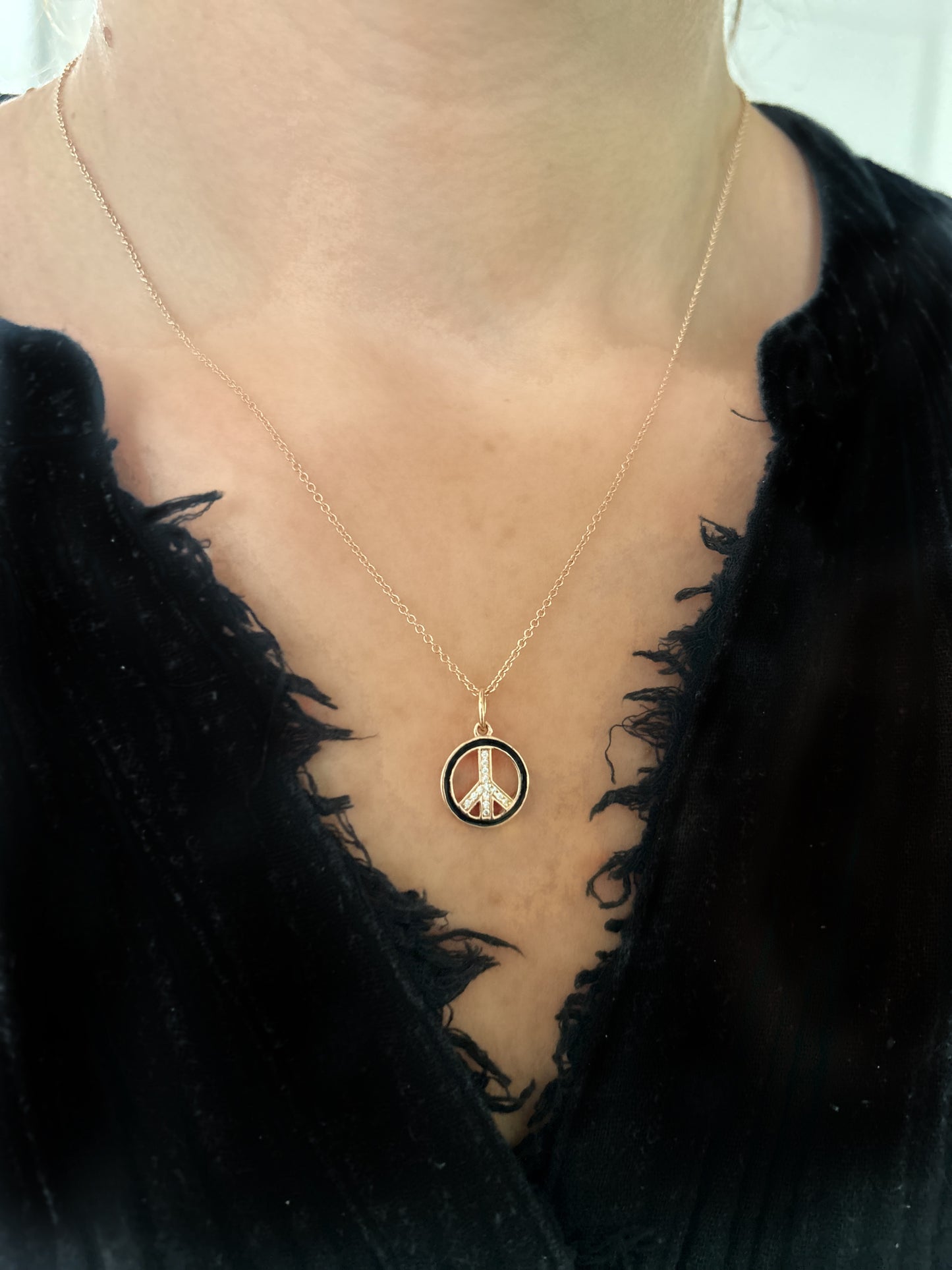 Enamel & Diamond Peace Sign Charm