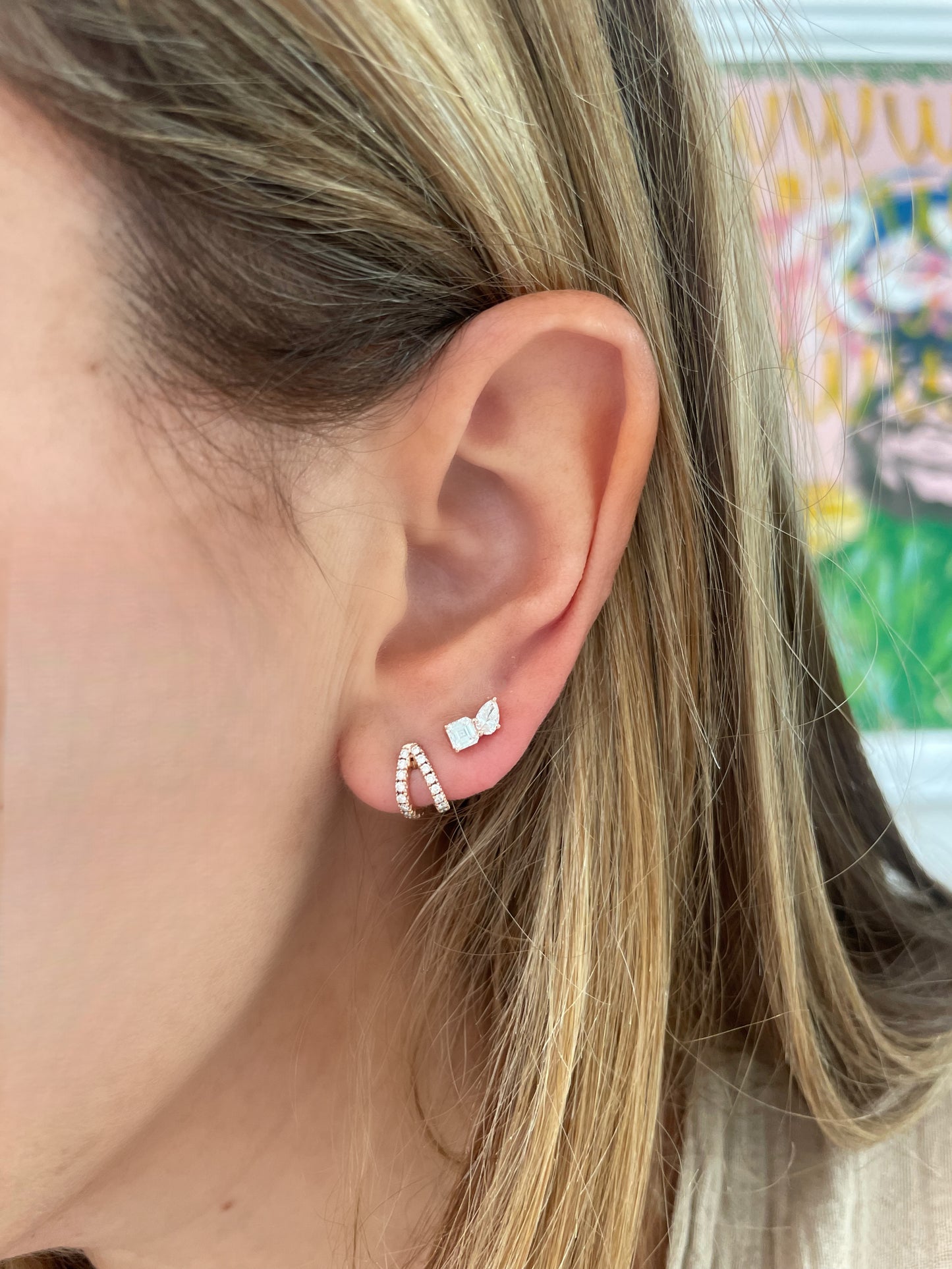 Mixed Shape Diamond Stud Earring