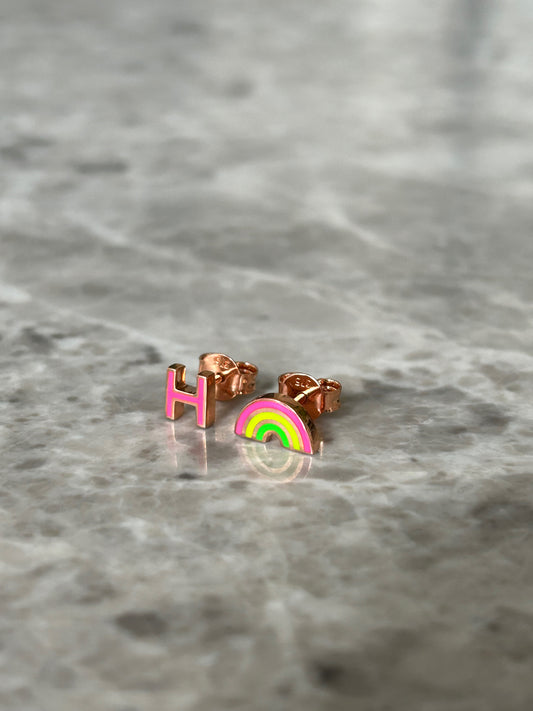 Enamel Initial Earring Stud