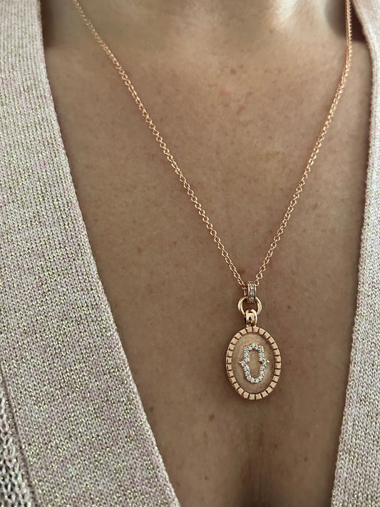 Diamond Hamsa Oval Pendent