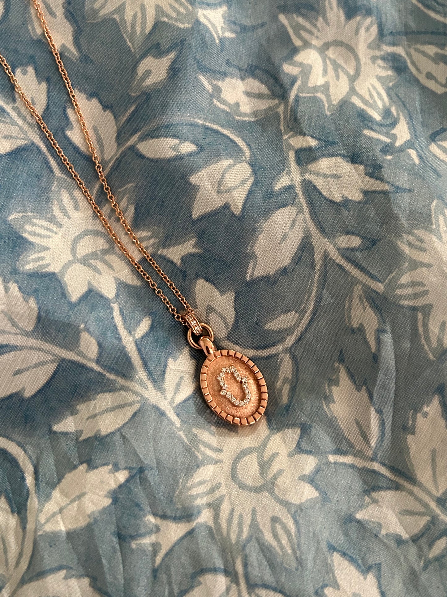 Diamond Hamsa Oval Pendent