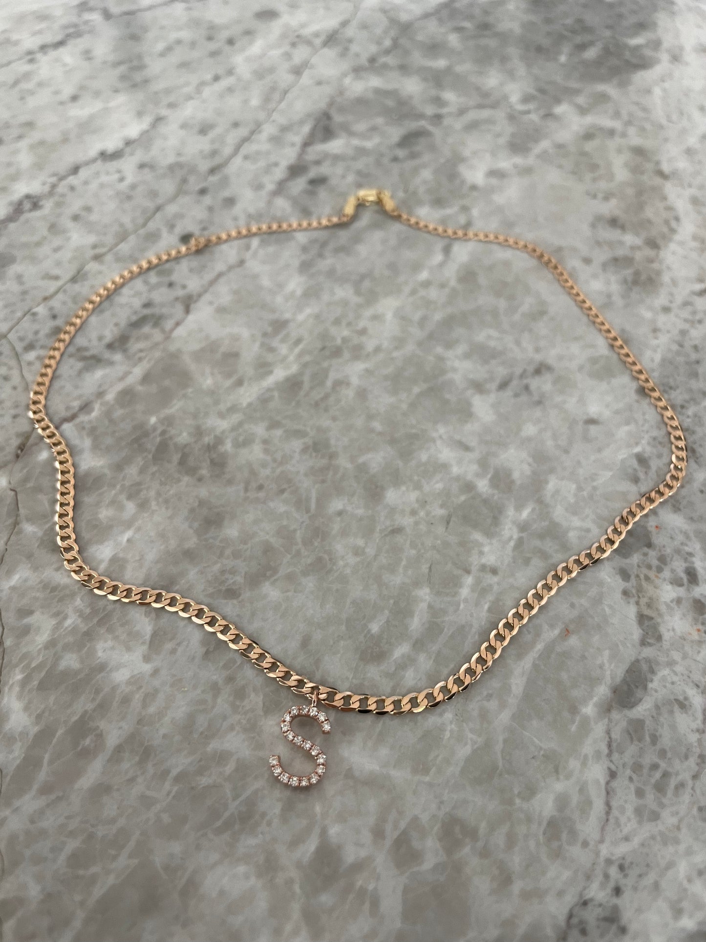 Diamond Initial on Cuban Choker