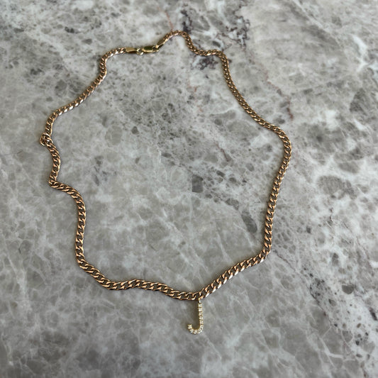 Diamond Initial on Cuban Choker