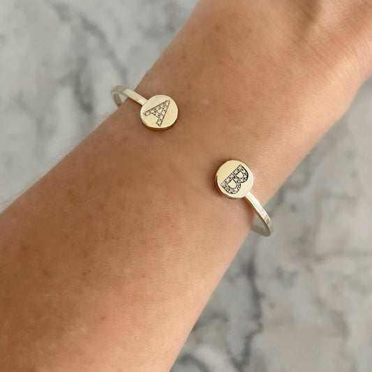 Mini Diamond Initial Disc Cuff
