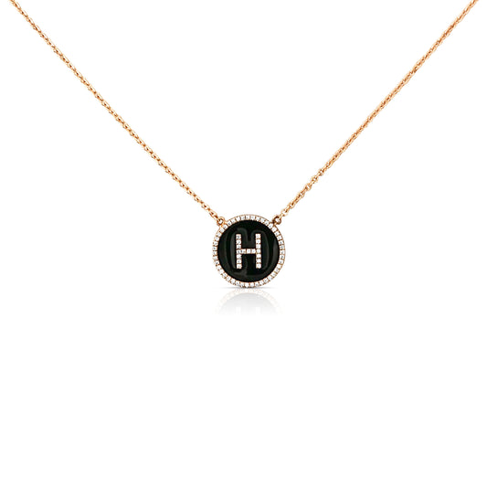 Black Enamel and Diamond Initial Necklace