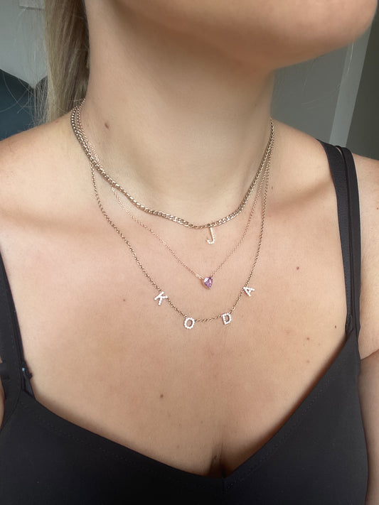 Aquamarine & Amethyst Hearts on Chain