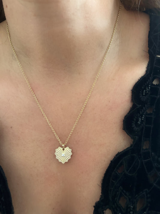15mm Serrated Diamond Heart Necklace