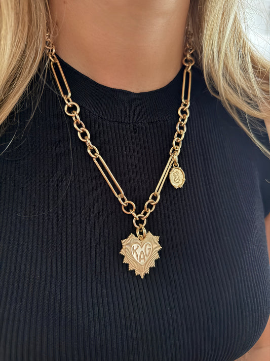 Large Serrated Heart Engraved Pendant