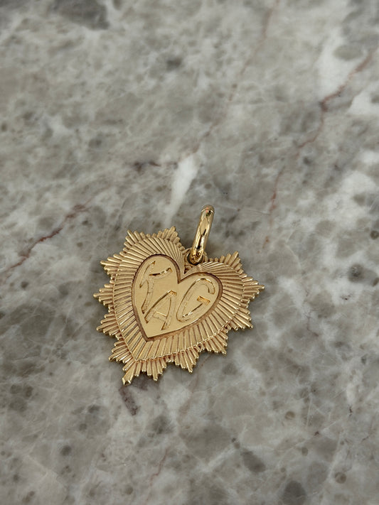 Large Serrated Heart Engraved Pendant